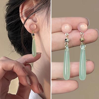 Dangle Earrings Chinese Style Elegant Noble Faux Jade Chalcedony Bead Drop Earrings Jewelry