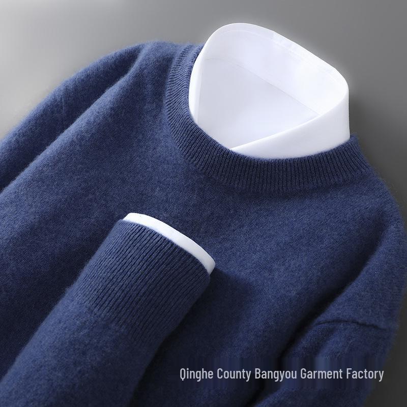 Men s 100% Wool Round Neck Plus Size Pullover Sweater for Autumn & Winter M