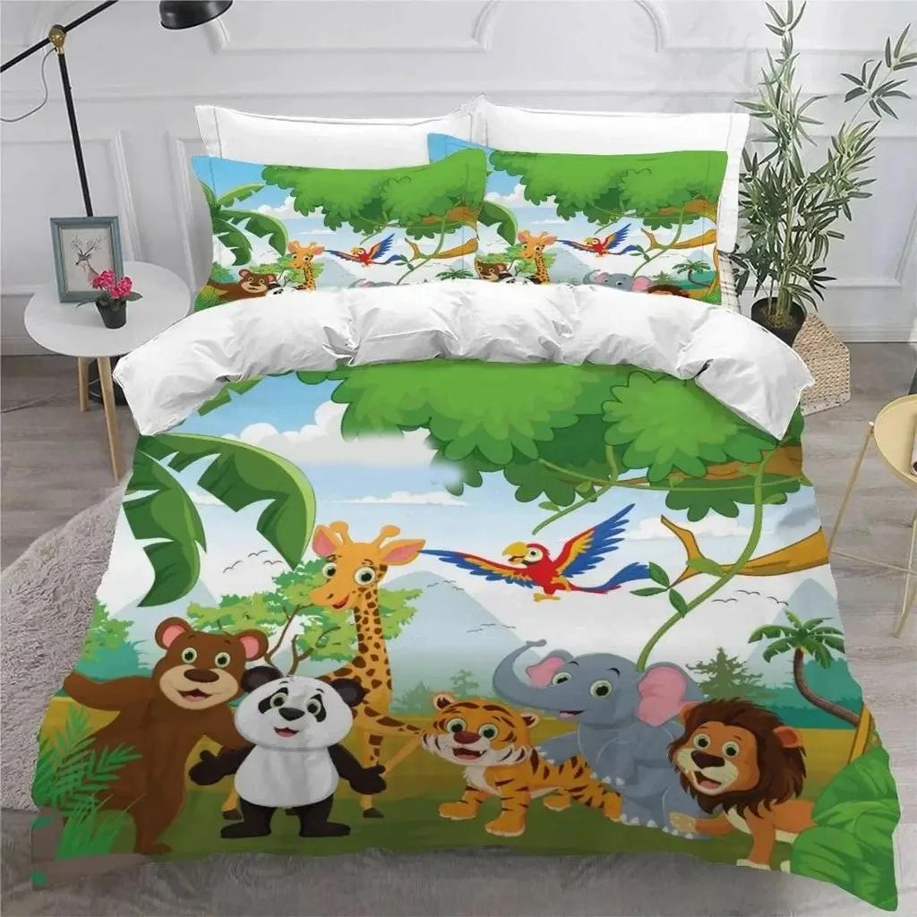 3D Print Forest Animal Cartoon Zoo Bedding Set Double Twin King Duvet Cover Comforter Pillowcase Boys Girls Adults Bedroom
