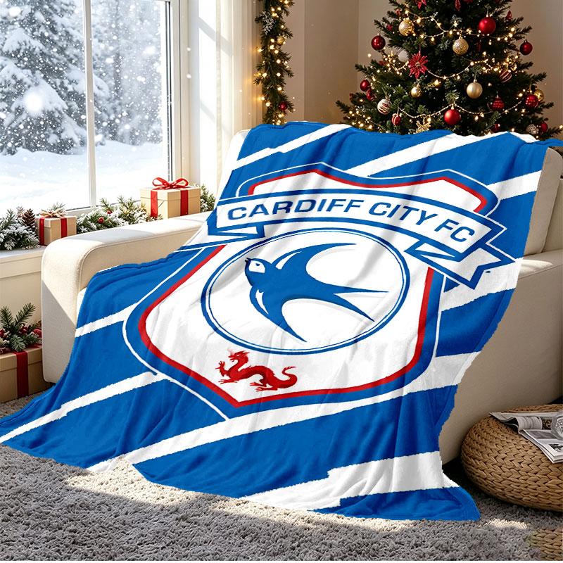 Cardiff City FC Pattern Blanket for Home Decoration, Bed, Sofa, Car Travel, Camping, Suitable for All Seasons, Birthday Christmas Gift