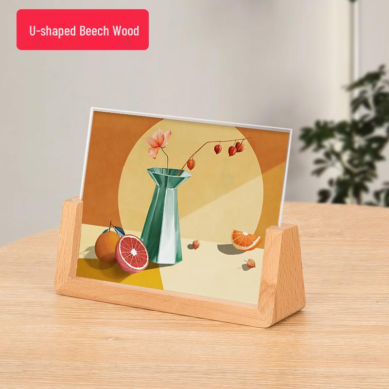 Acrylic Beech Wood 8-Inch Trapezoidal Photo Frame with A4 Desktop Custom Option T-shaped large 1.8*2.7cm. U-shaped large 1.8*0.9cm