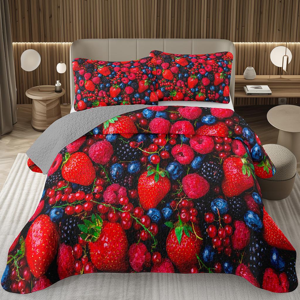 Blueberry Bedspread King Twin Size,Hawaii Summer Tropical Fruit Coverlet Set For Boys Girls Room Decor, Reversible Bedding Quilt