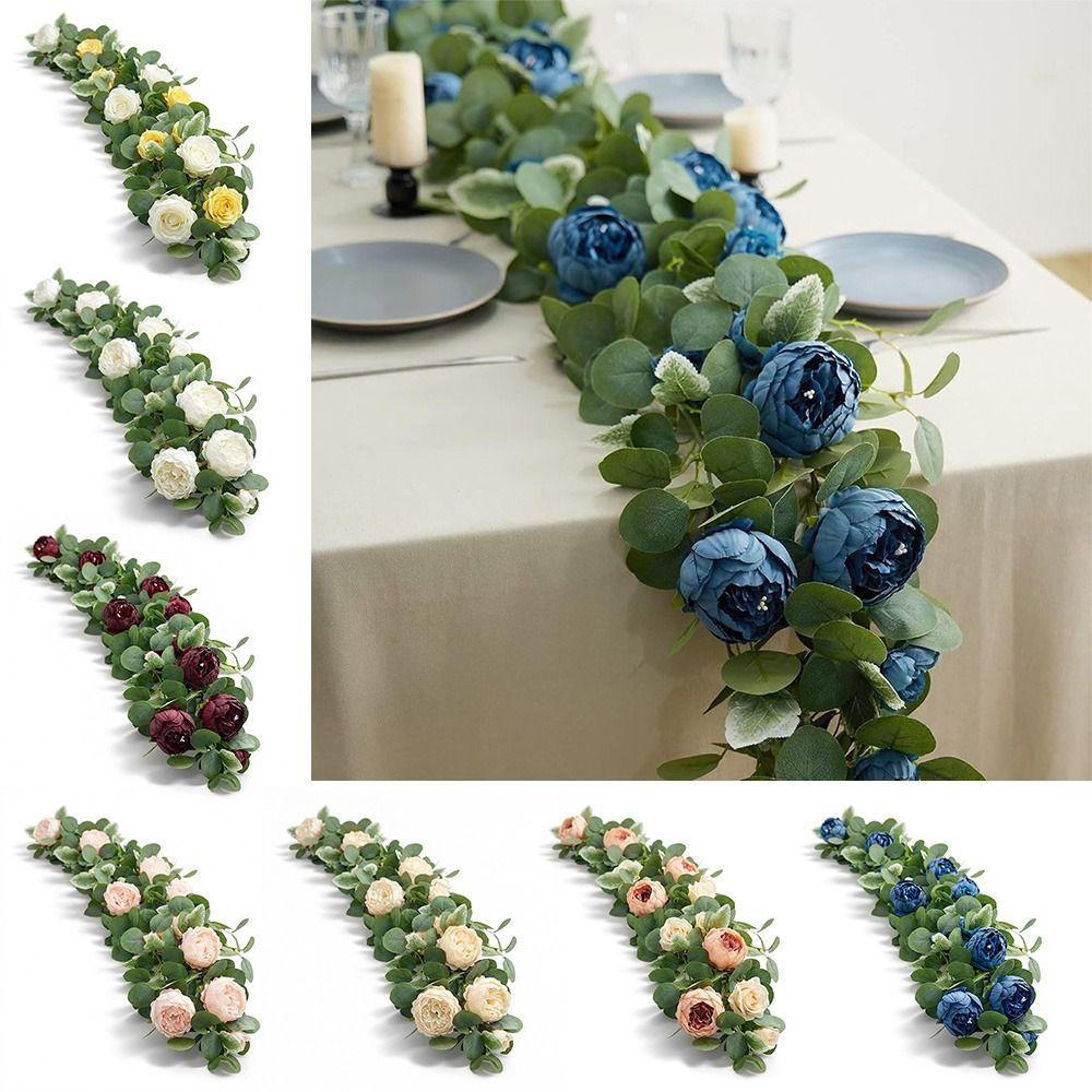 Green Eucalyptus Leaves Artificial Poeny Vine Plant Wall Decorative Flower Bar Decoration