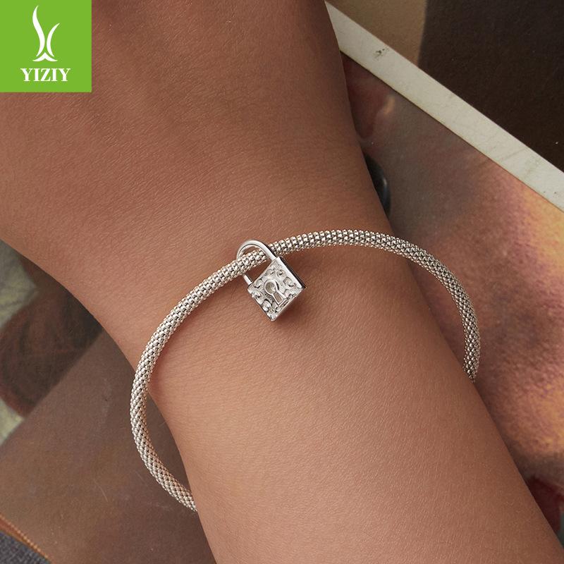 S925 Sterling Silver Retro Pattern Lock Beaded Accessories, Mysterious Style Sterling Silver Bracelet Accessories