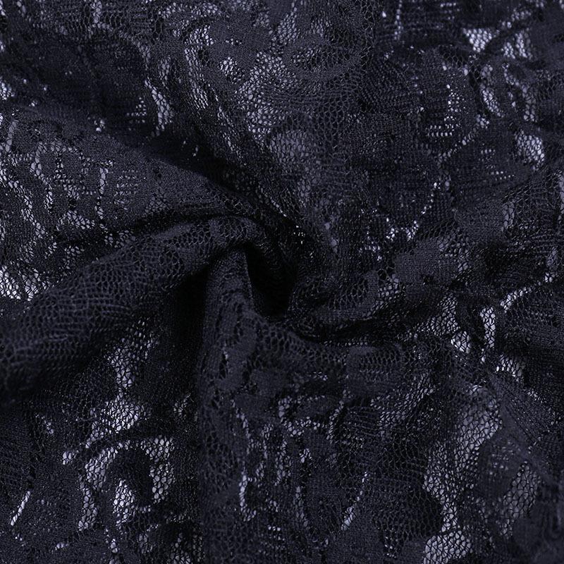 Women's Black Lace Bell Sleeve Halloween Top - Elegant Stand-up Collar