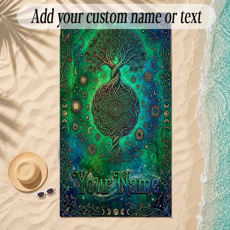 Landscape Theme Soft Beach Towel Personalized Custom Name Text Towel Portable for Beach Pool Travel