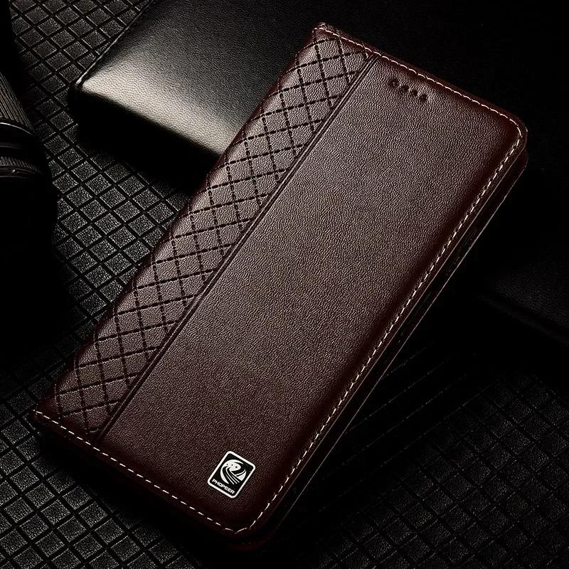Etui z klapką do OPPO Reno 15 15F Reno15 Pro Max 5G Prawdziwa skóra Magnetyczne Etui Wzór kratki ze skóry bydlęcej Portfel z kieszonkami na karty Etui