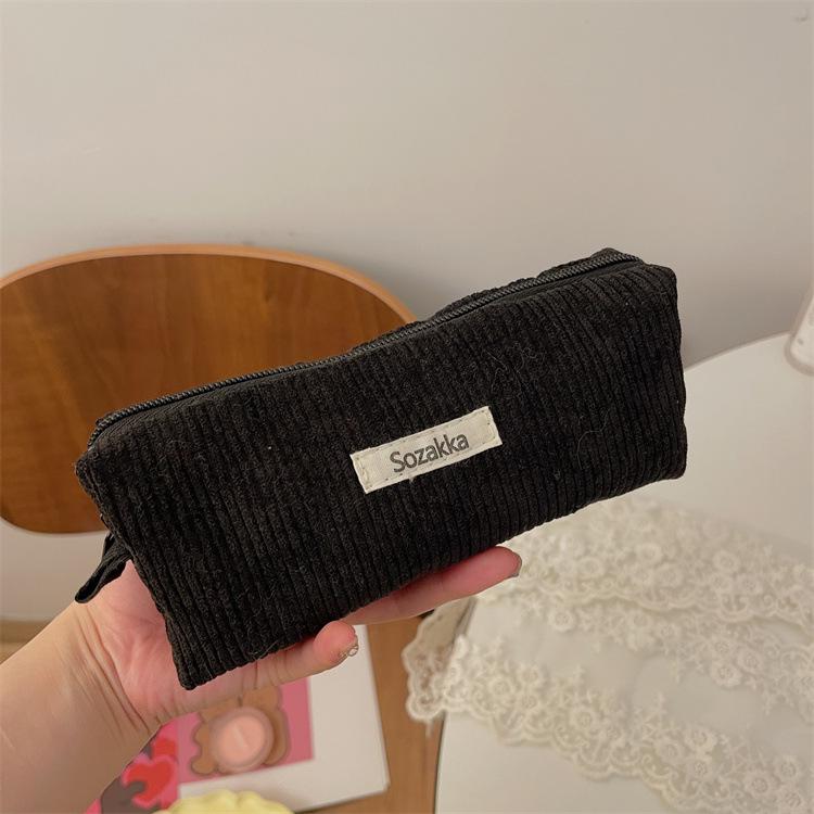 Little White Rabbit Corduroy Pencil Case – Vintage Solid Color Stationery Bag for Students