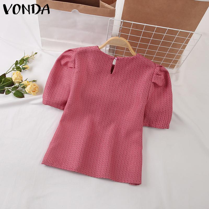 VONDA Women Summer Round Neck Puff Short Sleeve Blouses
