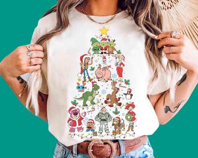 Disney Toy Story Christmas Lights Tree Shirt | Toy Story Woody Buzz Lightyear Jessie Bo Peep Christmas Tree Shirt | Aesthetic Gift R583