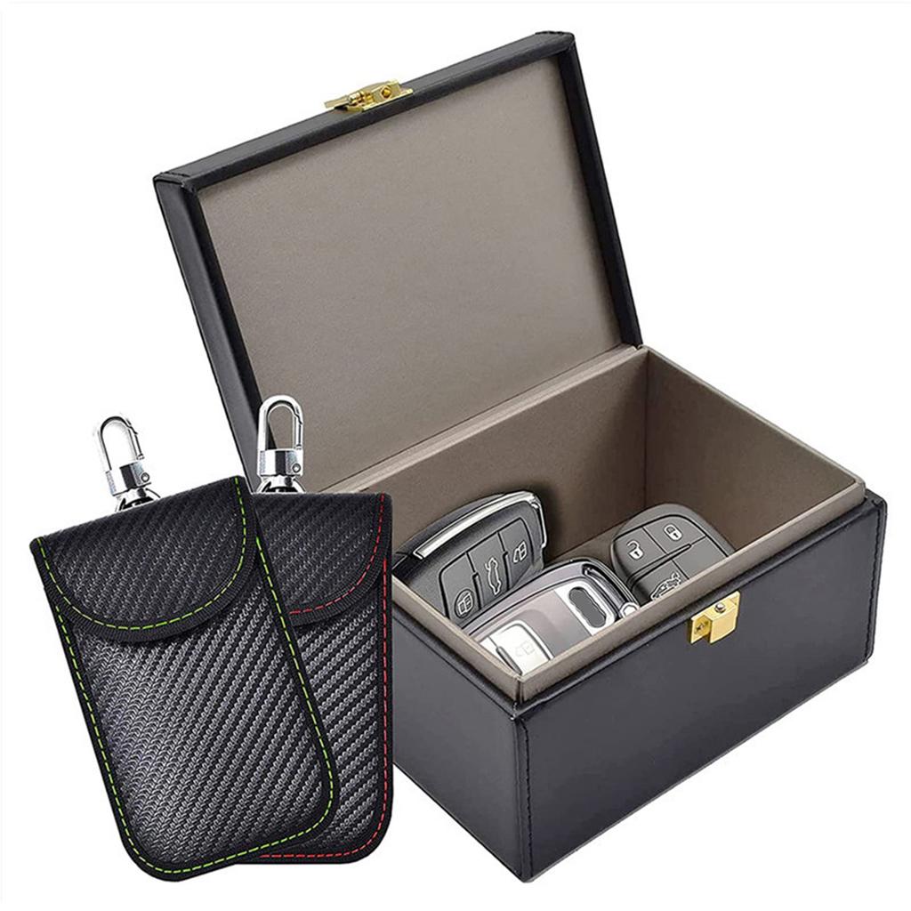 Faraday-Box mit 2er-Pack Faraday-Tasche, Schlüsselanhänger-Schutz, Schutz für schlüsselloses Auto-Schlüssel-Safe, Diebstahlschutz-Signalblockierkäfig für Autoschlüssel