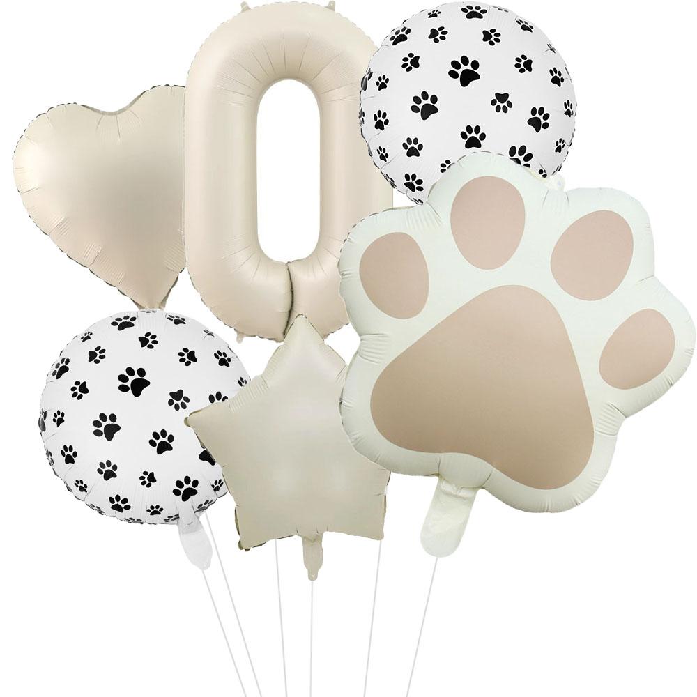 6 szt. Zwierzę Let's Pawty Pies Kot Łapa Balon Aluminiowy 32 cale Kremowy Numer Urodziny Dekoracja Balon Baby Shower