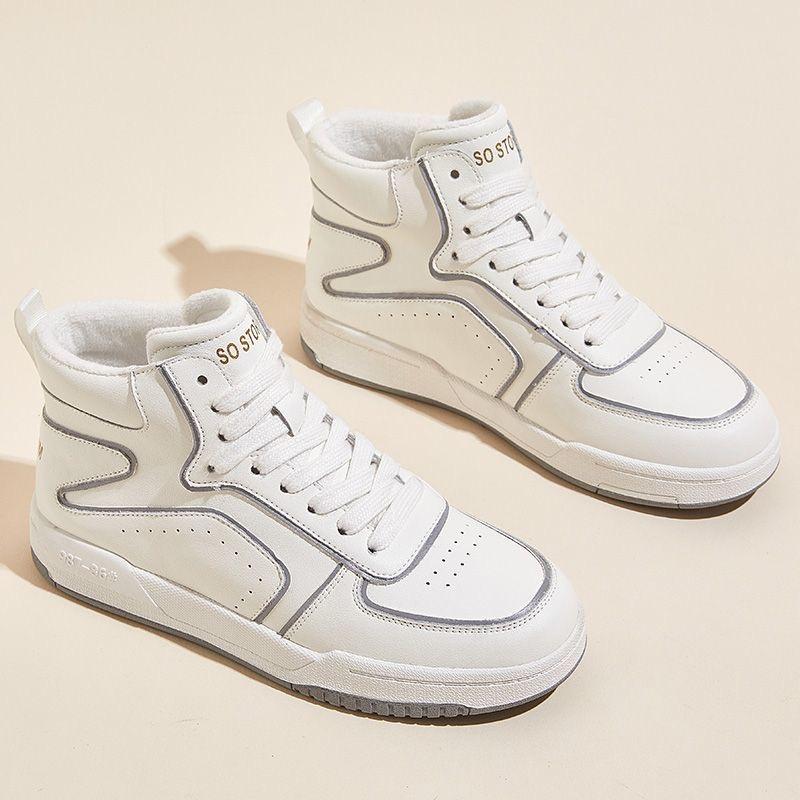 Warm Plush Winter Genuine Leather Women White Shoes High top Fashion Brand Sneakers Ladies Shoes Casual Soft Breathable