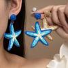 Color Dopamine Exaggerated Stud Earrings Raffia Hand-Woven Gradual Change Starfish Earrings Female Travel Photography Holiday Wind Earrings