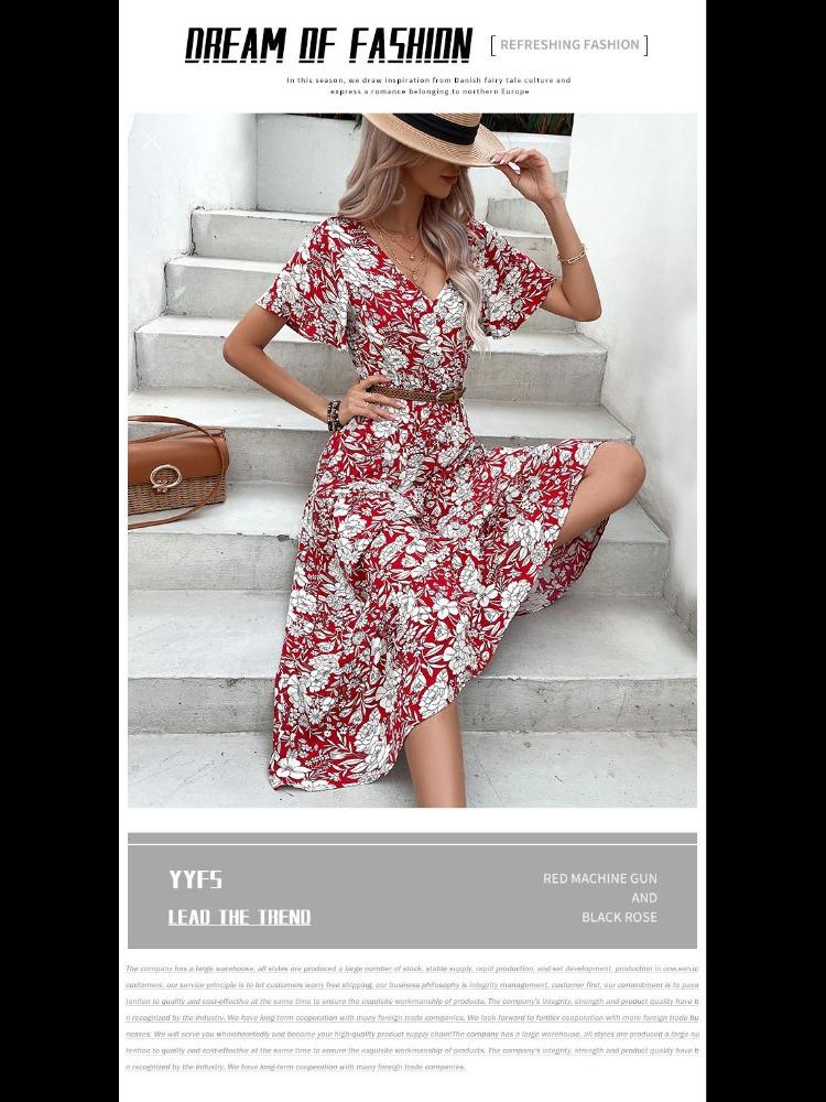 American European Women Summer Holiday Floral Mid Length Fashion Dress