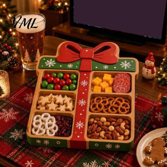 Decorative Tray for Fruit Cheese Christmas Snack Serving Tray, Divided Holiday Appetizer Platter, Cute Snowman/Tree/Penguin/Cow Shaped Table