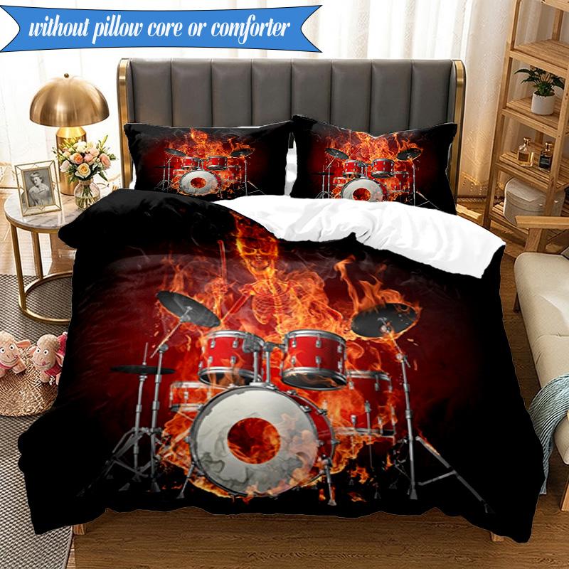 3-teiliges Trommelset Bettwäsche-Set, inklusive 1 Bettbezug und 2 Kissenbezügen. Perfekt für Schlafzimmer, Wohnheim, Weihnachtsgeschenk für Fans