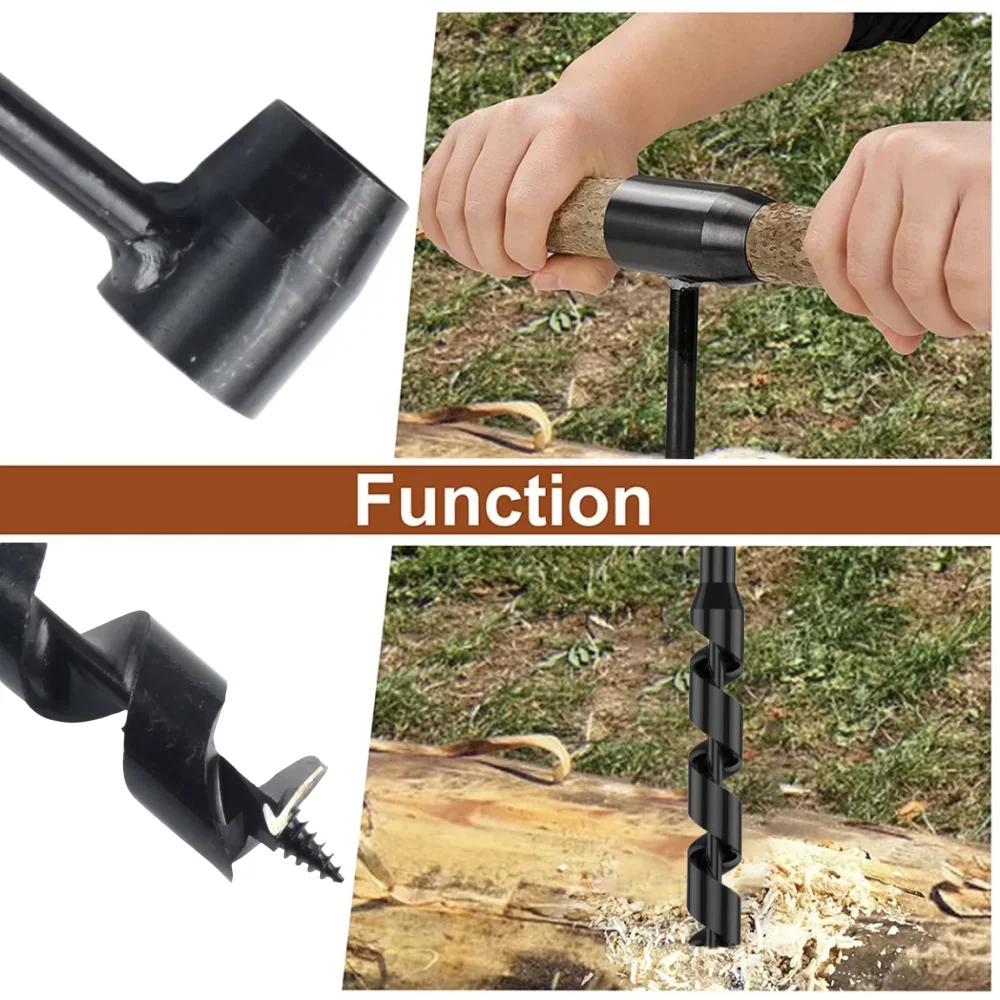 25MMBushcraft Hand Wood Punch Manual Auger Drill Portable Carbon Steel Manual Auger Survival Drill Outdoor Camping Hiking Jungle