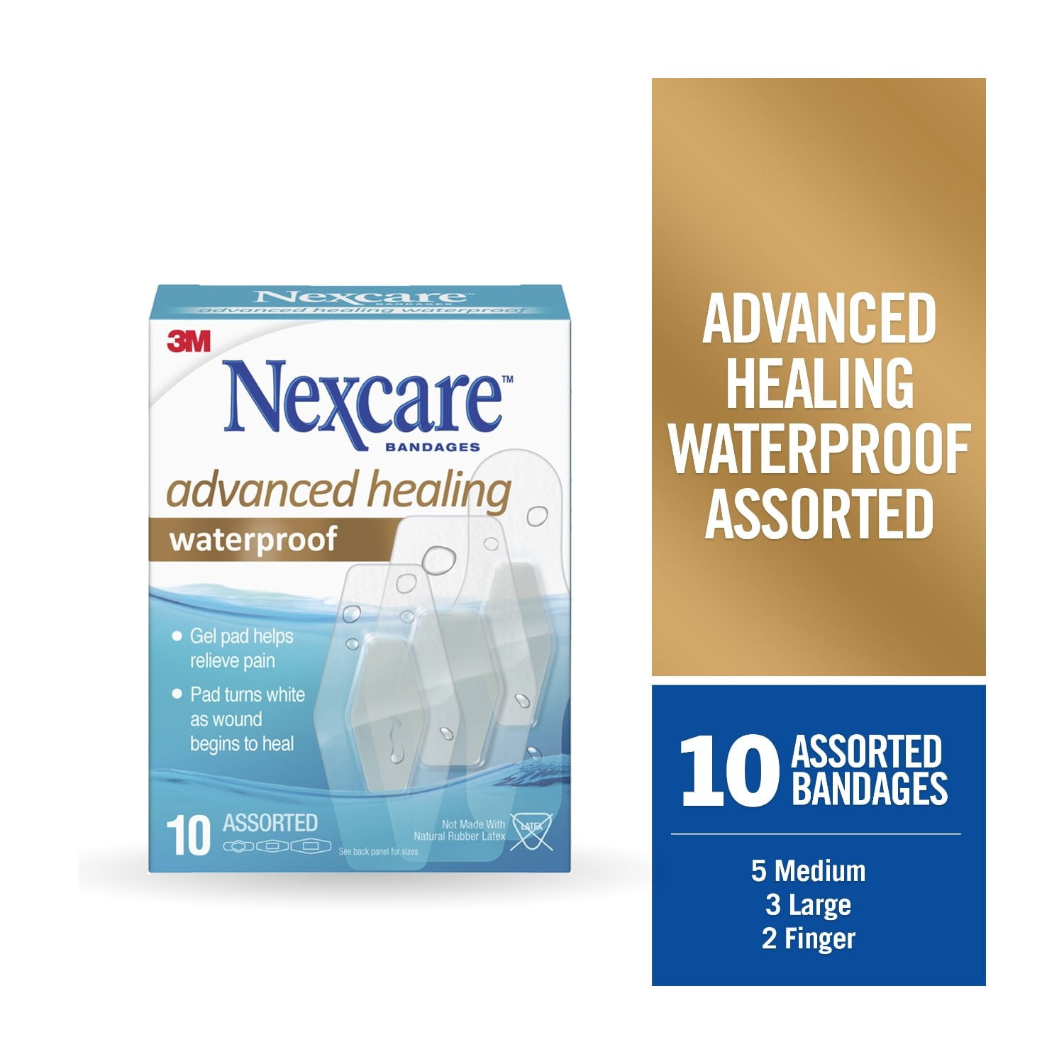 

3M Nexcare Advanced Healing Waterproof Bandages, Assorted Sizes, 10 Count/6Count BWB-06