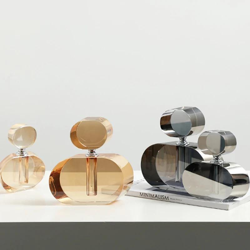 European Crystal Glass Perfume Bottle Exquisite Geometric Storage Jar Decoration Hotel Bedroom Dresser Crystal Perfume Bottle