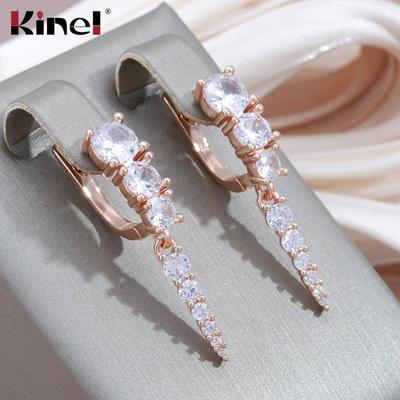 Kinel Shiny Cubic Zirconia Long Drop Earrings Rose Gold Color Trendy English Earrings
