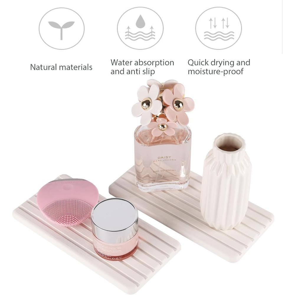 White Rectangle Diatomite Coasters Set Absorbent Stone Mats for Soap Dishes Plants Toiletries Modern Home Decor Fast Drying