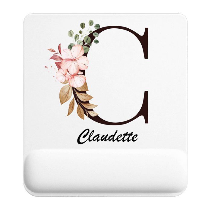 Tapis de souris - PLANETEE - Claudette Lettre Fleur - 22x18 cm - Épaisseur 3 mm - Impression sublimation HD