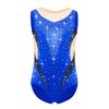 Girls Metallic Gymnastics Leotard Sleeveless Keyhole Back Sheer Mesh Patchwork Sparkling Rhinestone Bodysuit