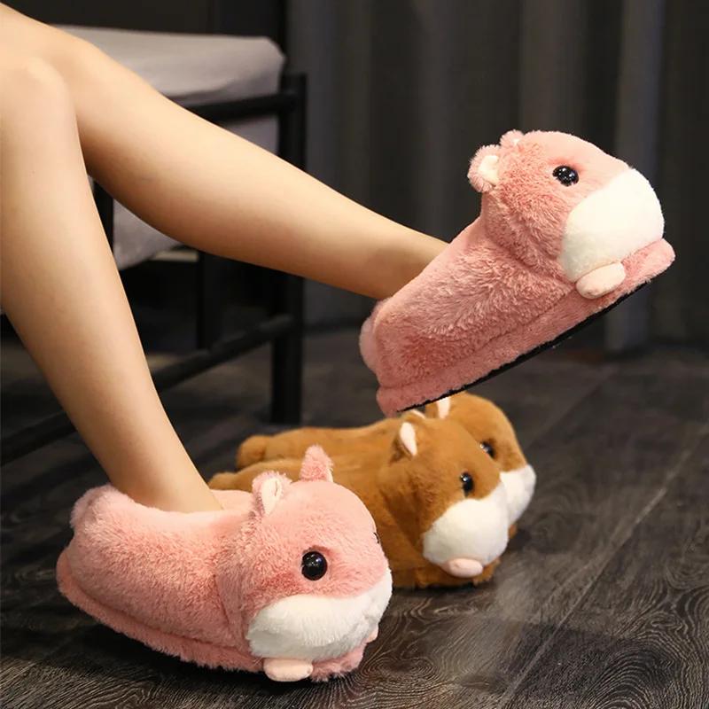 Luxury Winter Hamster Ladies Slippers House Home Cartoon Cute Bear Home Indoor Couple Female Warm Indoor Slipper Casual