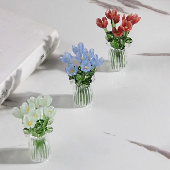 Glasblumenstrauß mit Vase Handgeblasene Mini-Blumendekoration Haus Wohnzimmer Handgefertigter Simulations-Blumenschmuck mit Stiel