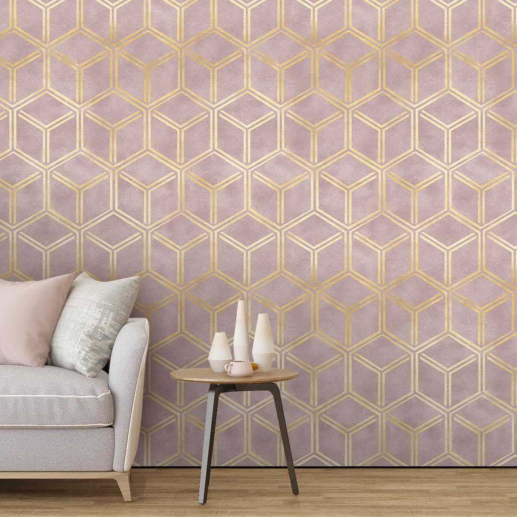 Pink Peel and Stick Wallpaper Hexagon Geometric Self Adhesive Wallpaper Striped Removable Contact Paper for Cabinets Drawers