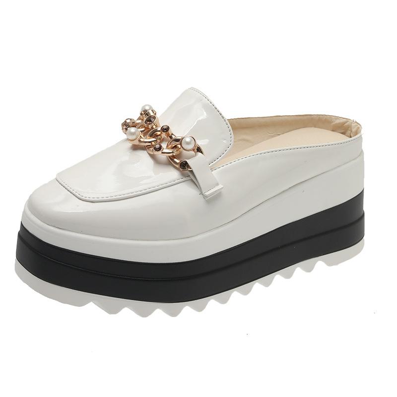 Thick bottom slope heel bag head slippers, wear new autumn large size casual without heel chain muffin slippers