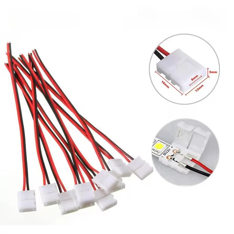 10Pcs No Welding Ribbon 2 Pin Led Strip Adapter PCB Connector Cable 8mm 10mm Power Wire Connector for 2835/5050 Single Color
