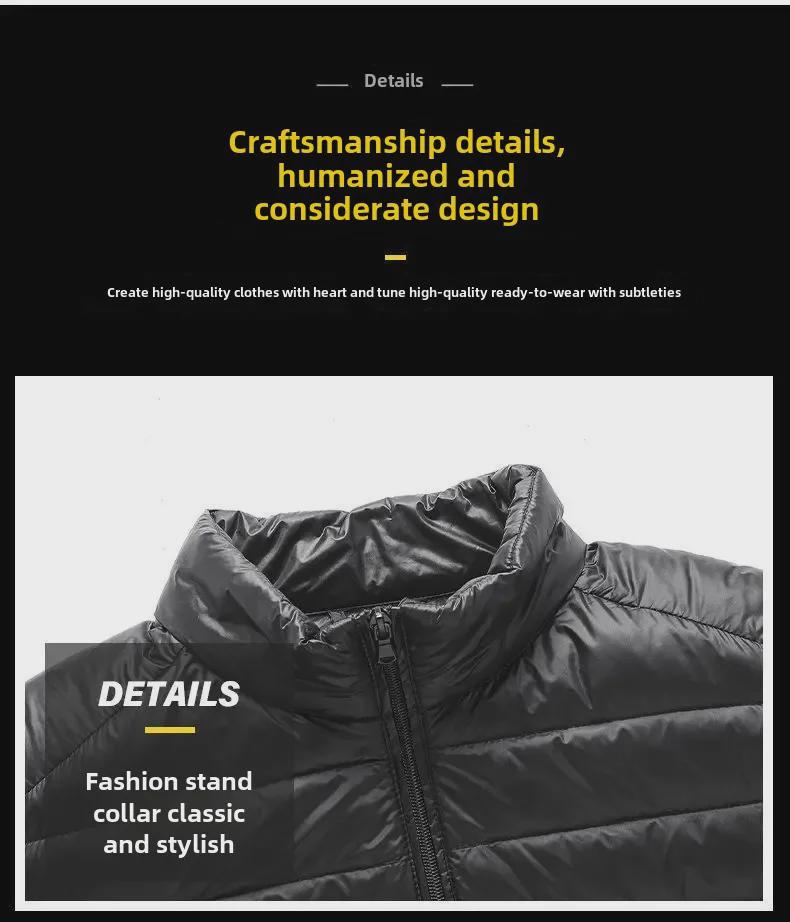 Men's Ultra-Light Winter Cotton Jacket, Short Stand-Up Collar, Plus Velvet, Large Size