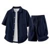 Summer Solid Color Basic Versatile Ice Silk Set Men's Shirt Short Sleeved Set Men's Two-piece Set