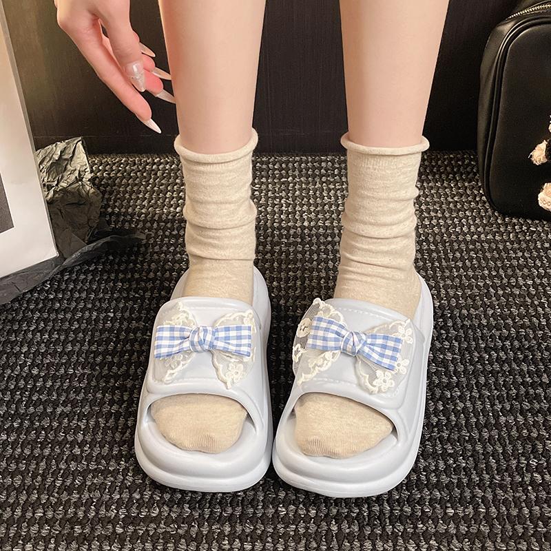 Fashion Women's Fashion Flat Slippers Summer New Round Head Butterfly Knot Waterproof Platform Anti-slip Wear-resistant Sandals