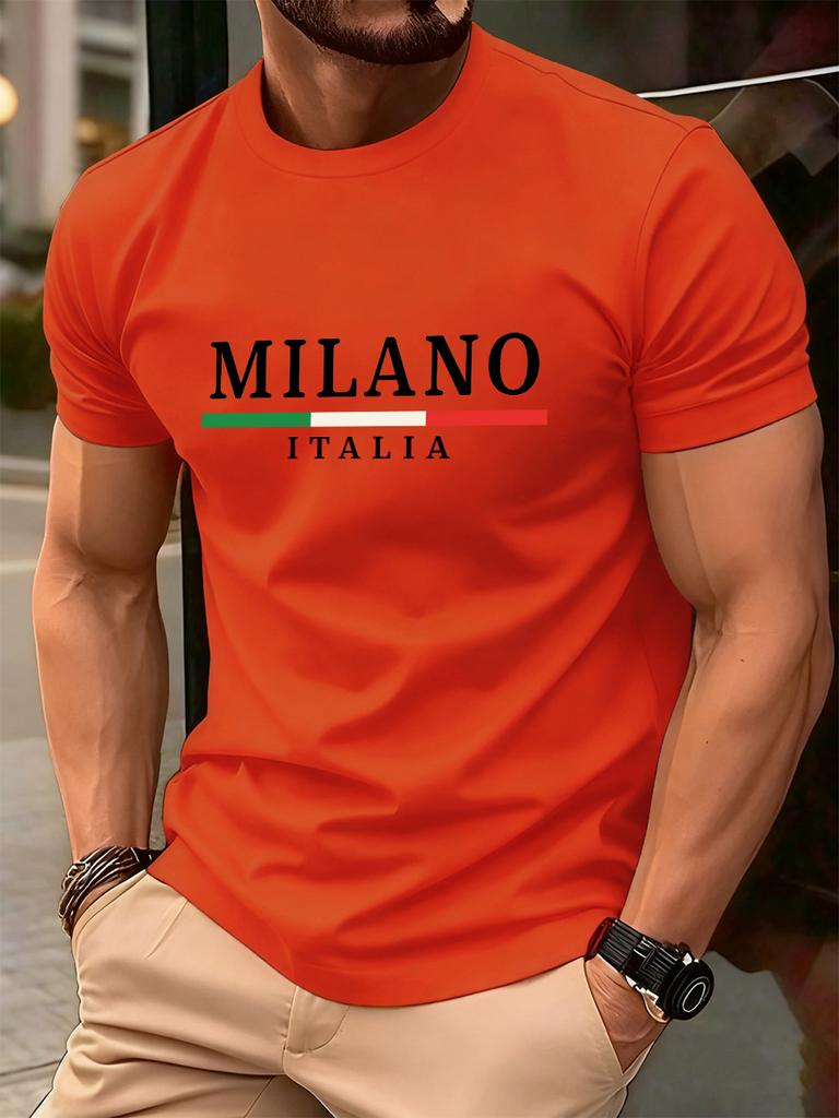 Milano Italien Flagga Färgtryck Herr T-shirt Bomull Sommar Rund Hals Kort Ärm Toppar Mjuk Överdimensionerad T-shirt Vardagliga Herrkläder