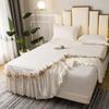 3pcs Set Raw Cotton Bed Romance Dust Protector Cover Soft Bedspread Embroidery Lace Edge Bed Skirt with 2pcs Pillowcase