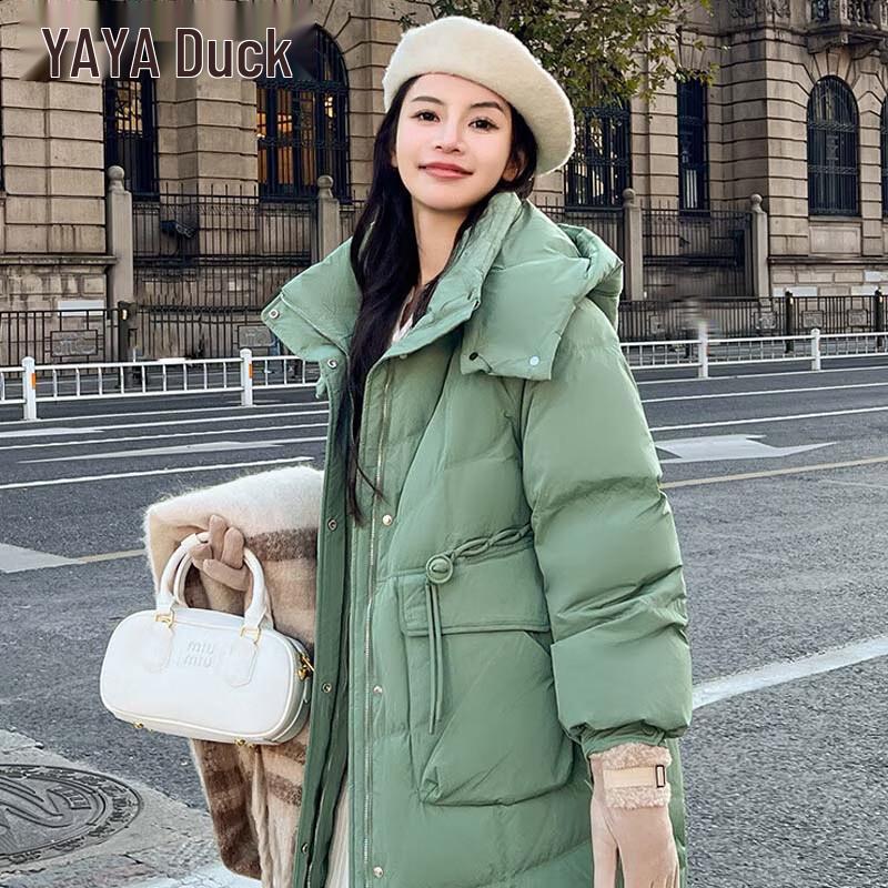 YAYA Women's Long Hooded Duck Down Puffer Jacket