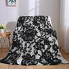 Black Lace Floral Flannel Blanket Warm Soft Halloween Christmas Couch Warm Cozy Decorative Decor Gift For All Season