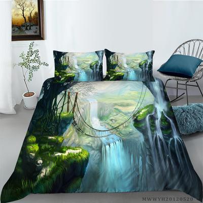 3D Grüner Wasserfall Ölgemälde Druck Bettwäsche Set Bettbezug mit Kissenbezügen Twin Queen King Größen 2/3Stk