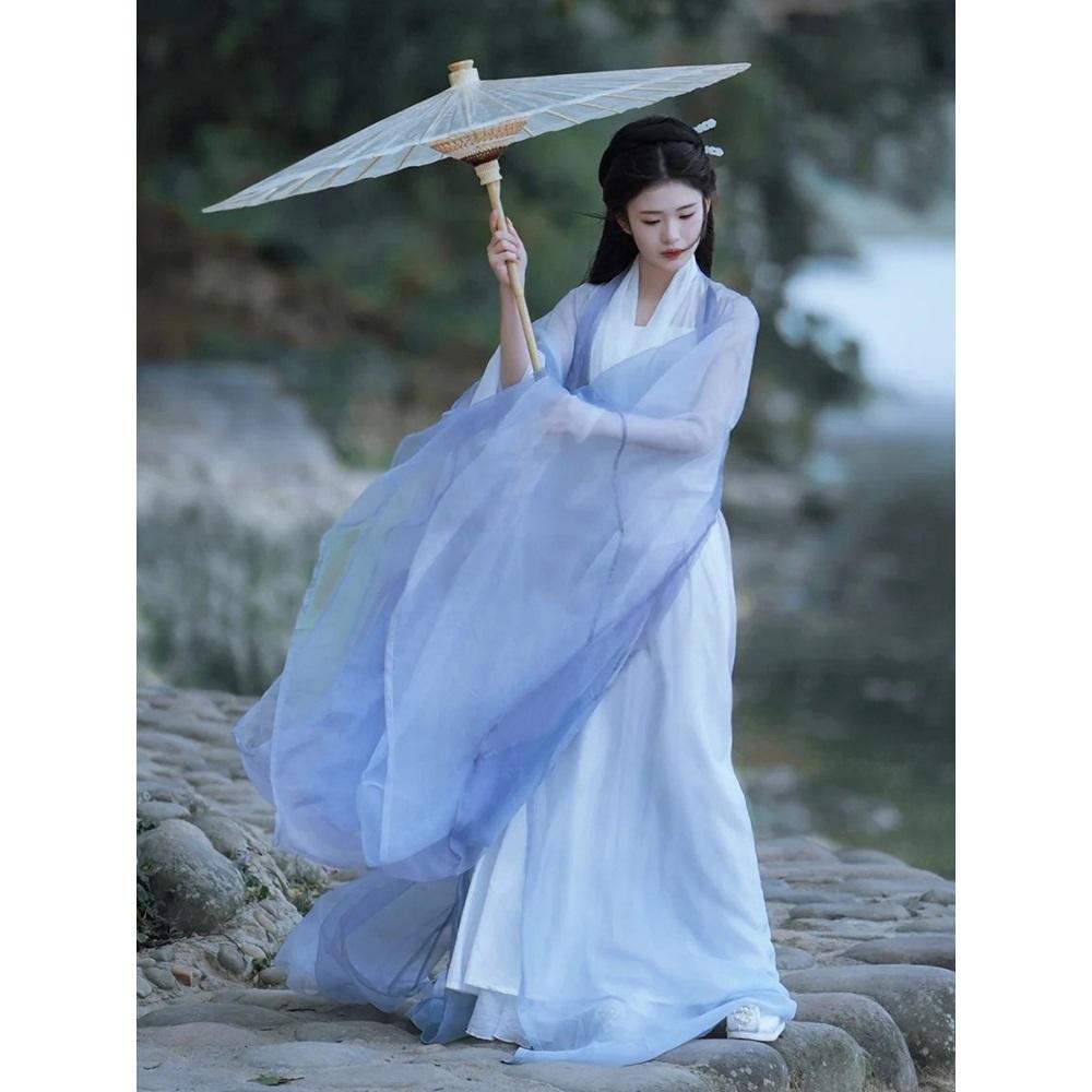 Blue Hanfu Chinese Wei Jin Dynasty Style Daily Hanfu Set For Women