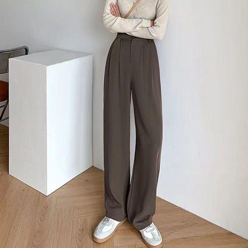 

Petite Women s High-Waisted Loose Wide-Leg Grey Suit Pants - Slimming Casual Spring/Summer Straight-Leg with Drape 2XL 133-145 lbs