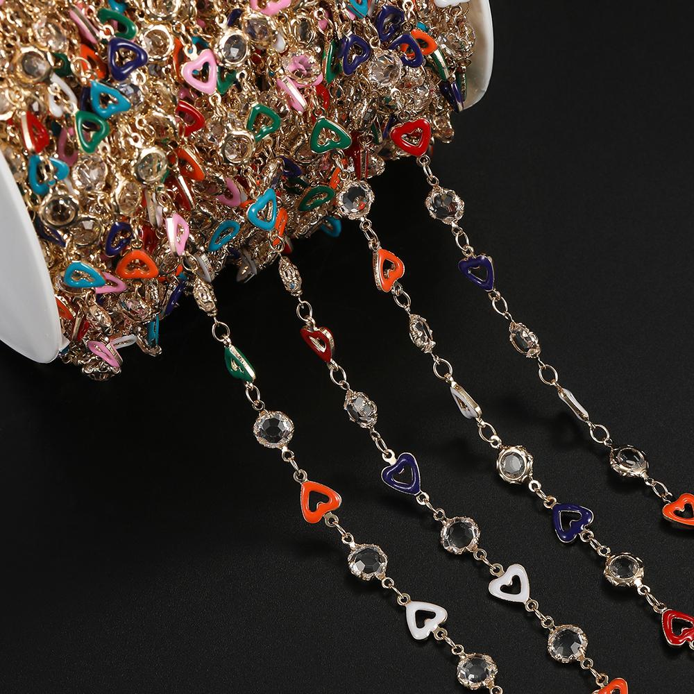 1m Copper Enamel Heart Link Chains Round Charms Handmade Chains for DIY Bracelet Necklace Waist Chain Jewelry Making Chain