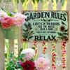 1PC Vintage-Style Garden Rules Tin Sign - Relaxing Quote with Birds, Sunflowers & Butterflies,Durable Metal Wall Art for Outdoor