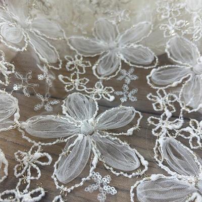 50x150cm Three-Dimensional Lace Mesh Embroidery Sequin Fabric Costume DIY Wedding Dress Bridal Lace Fabric Clothing Supplies
