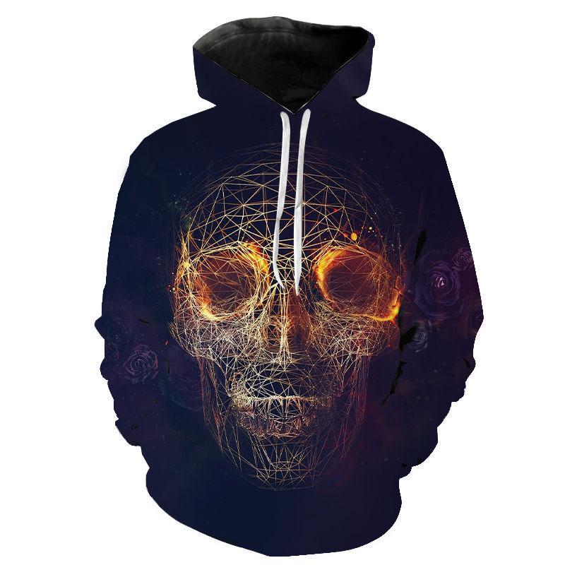 Autumn 3D Skull Printed Hoodies Fashionable Casual Sports Long Sleeved Men's Hooded Sweatshirts