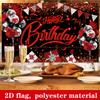 Banner plano 2D elegante negro y rojo fondo de fiesta de cumpleaños banner decoración de fiesta de cumpleaños