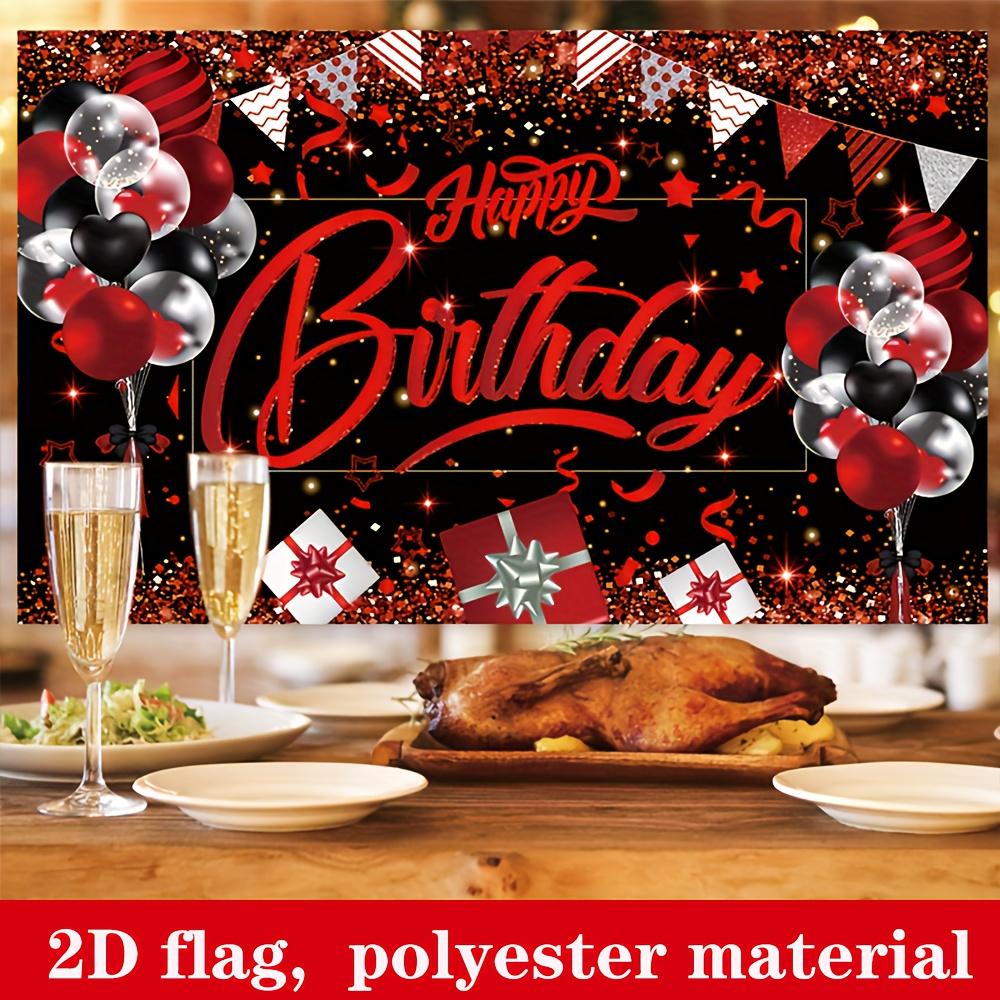 Banner plano 2D elegante negro y rojo fondo de fiesta de cumpleaños banner decoración de fiesta de cumpleaños