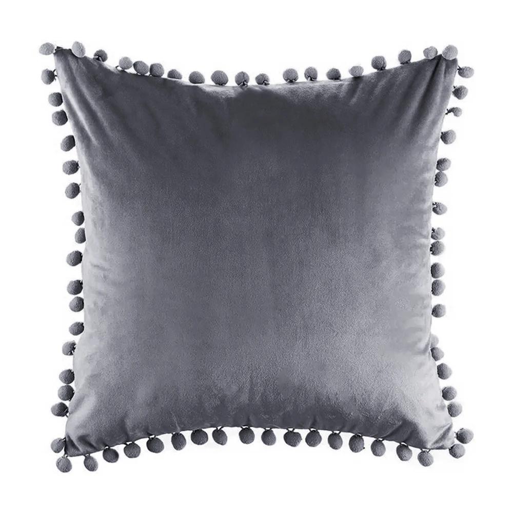Soft Velvet Pillowcases Solid Cushion Cover Square Decorative Pillows With Balls For Sofa Bed Car Home Throw Pillow